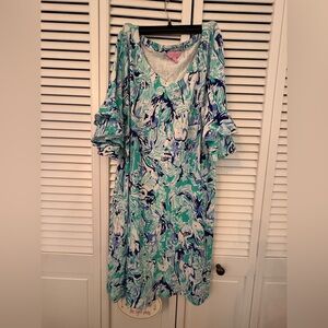 Lilly Pulitzer Lula Shift Elephant Appeal 3/4 ruffle sleeves Size Small XL